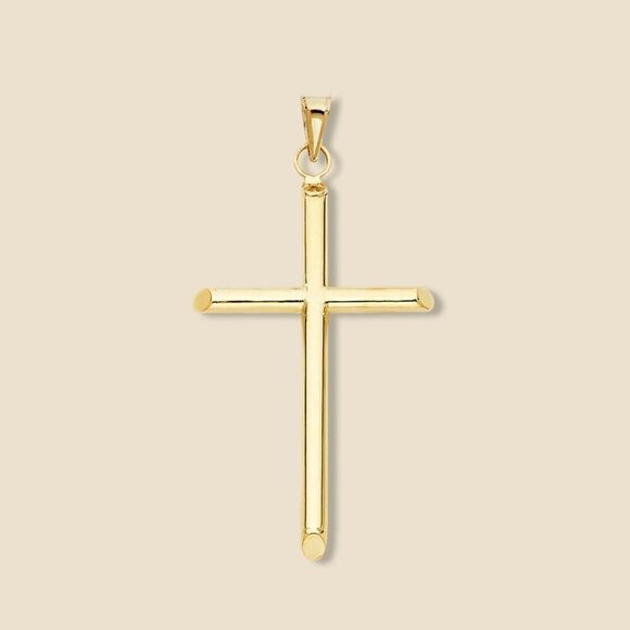 14K Gold Large Cross Pendant | Polished Religious Charm | 50mm x 30mm - Picture 1 of 1